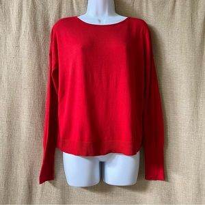 Loft back button long sleeved cotton rayon nylon jewel neck sweater S red